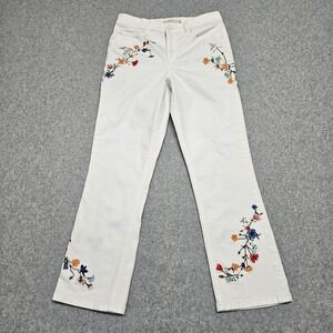 Tory Burch Carson Floral Embroidered Jeans Womens 26 White Crop Pants